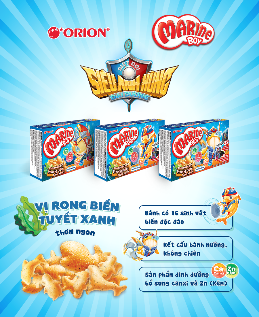 Bánh Cá Marine Boy vị Rong Biển Tuyết Xanh - Công ty TNHH Thực phẩm Orion  Vina
